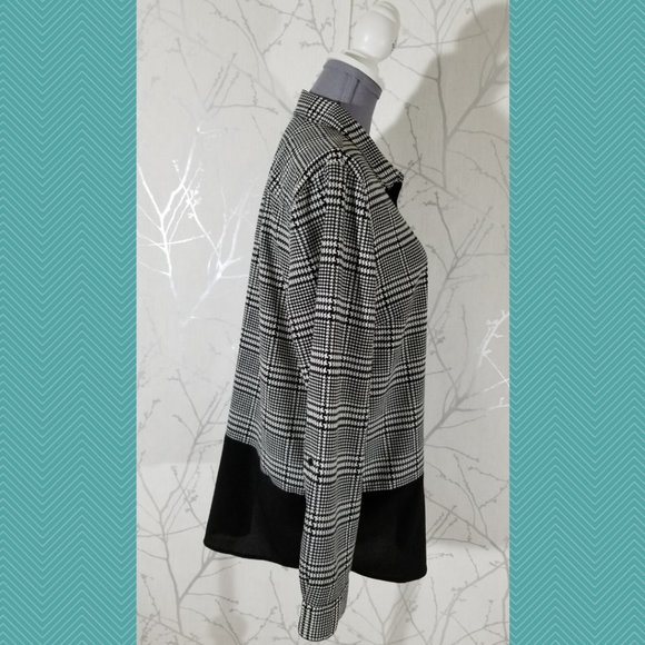 Talbots Black Houndstooth Print Popover Blouse - Picture 3 of 5